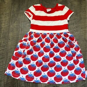 Hanna Anderson Red and White Striped Kids Dress with Strawberry Print